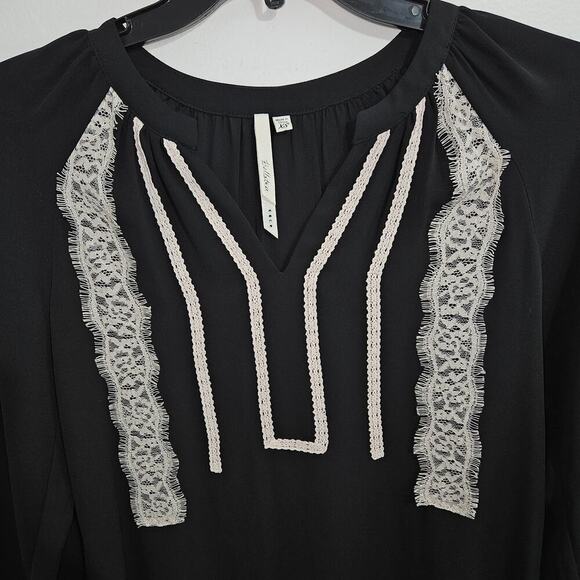Bellatrix Black Dress Shirt White Lace Trim. Size XS Button Sleeve - Picture 3 of 6